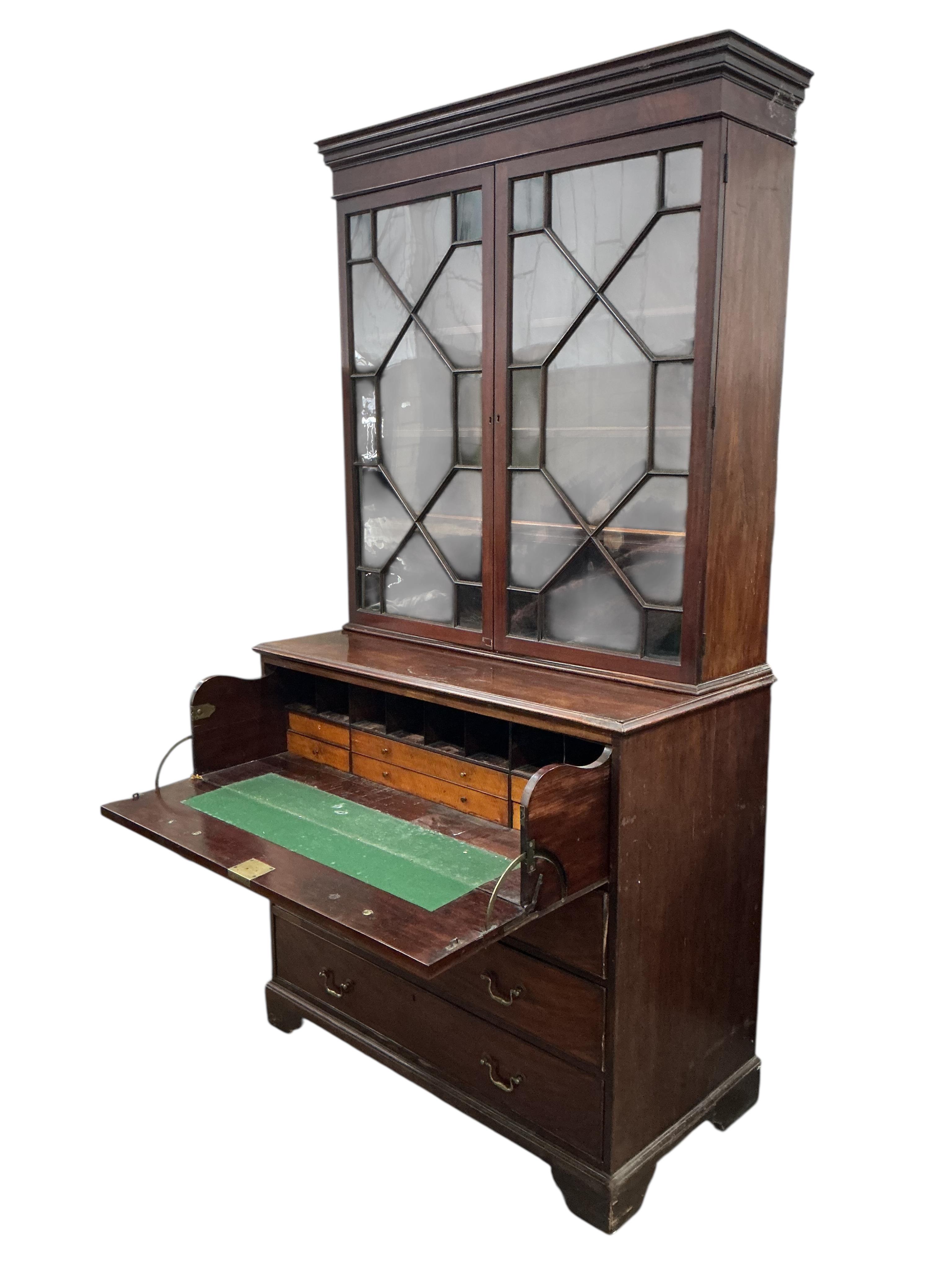 A George III mahogany secretaire bookcase, width 118cm, depth 60cm, height 232cm